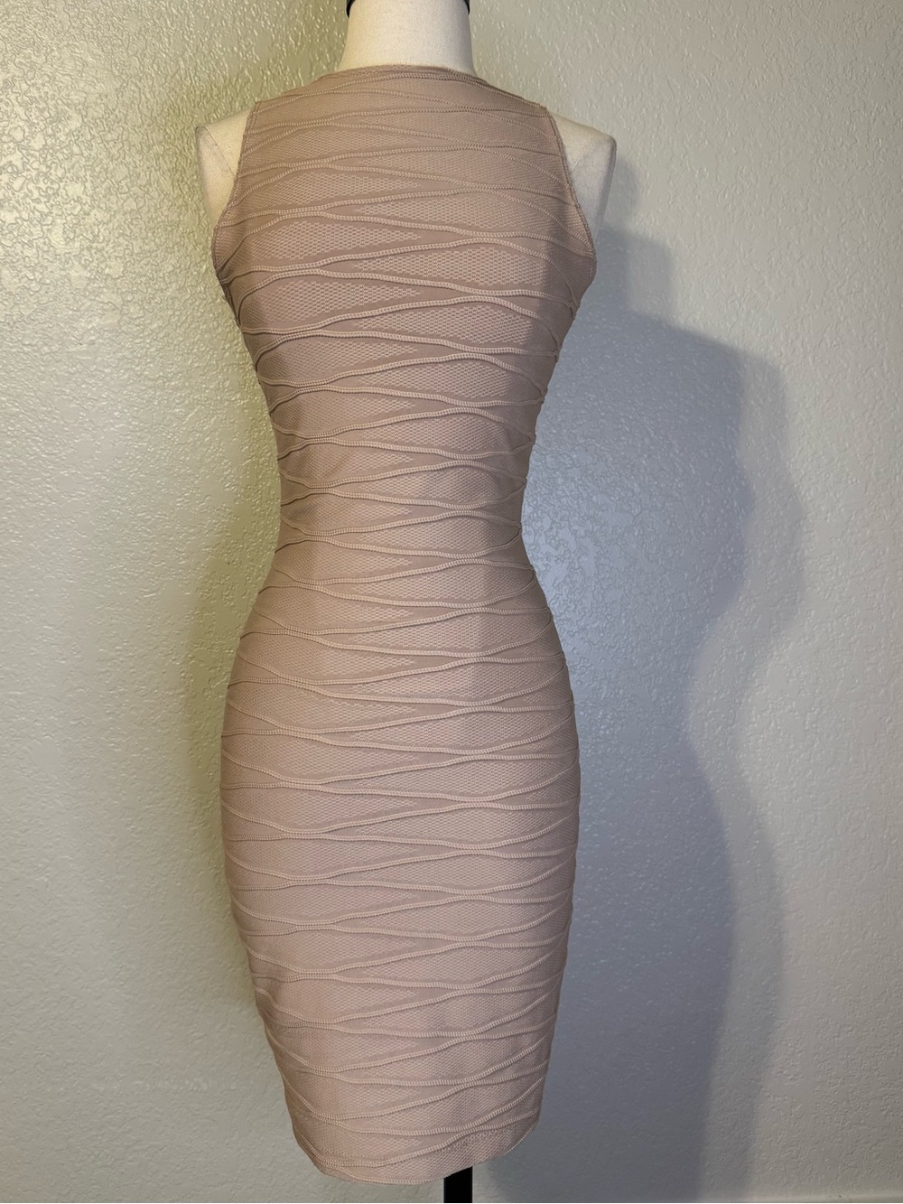 Sleeveless Textured Bodycon Dress in Dusty Nude/Tan